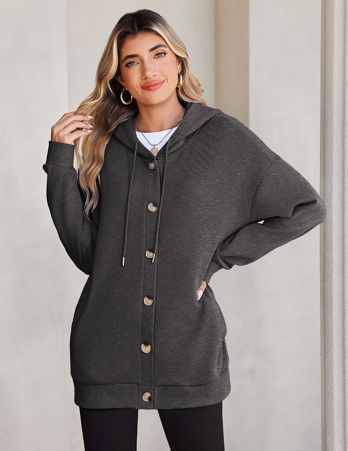 image:imageZeagoo Hoodie for Women Hooded Sweatshirt Button Hoodies With Pockets Comfy Fleece Jackets 2026 Fashion S3XLDark Gray