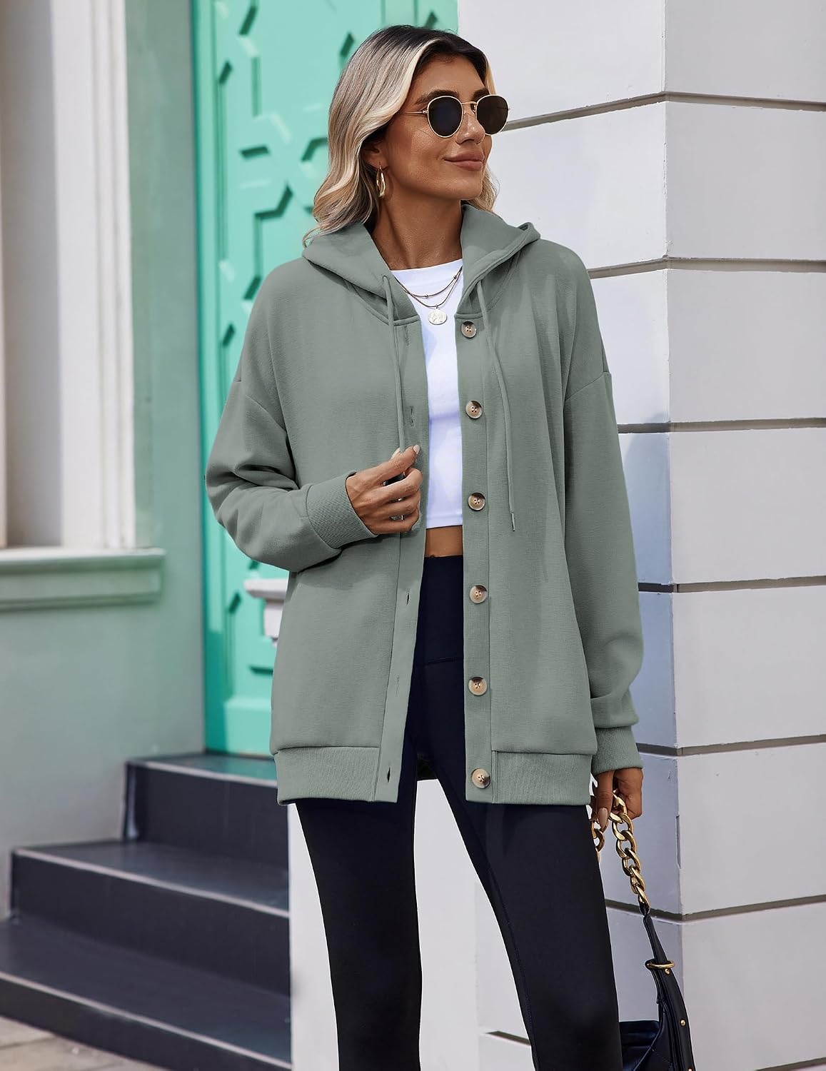 image:imageZeagoo Hoodie for Women Hooded Sweatshirt Button Hoodies With Pockets Comfy Fleece Jackets 2026 Fashion S3XLGraygreen