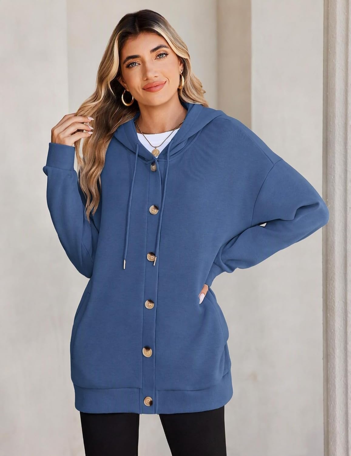 image:imageZeagoo Hoodie for Women Hooded Sweatshirt Button Hoodies With Pockets Comfy Fleece Jackets 2026 Fashion S3XLGreyblue