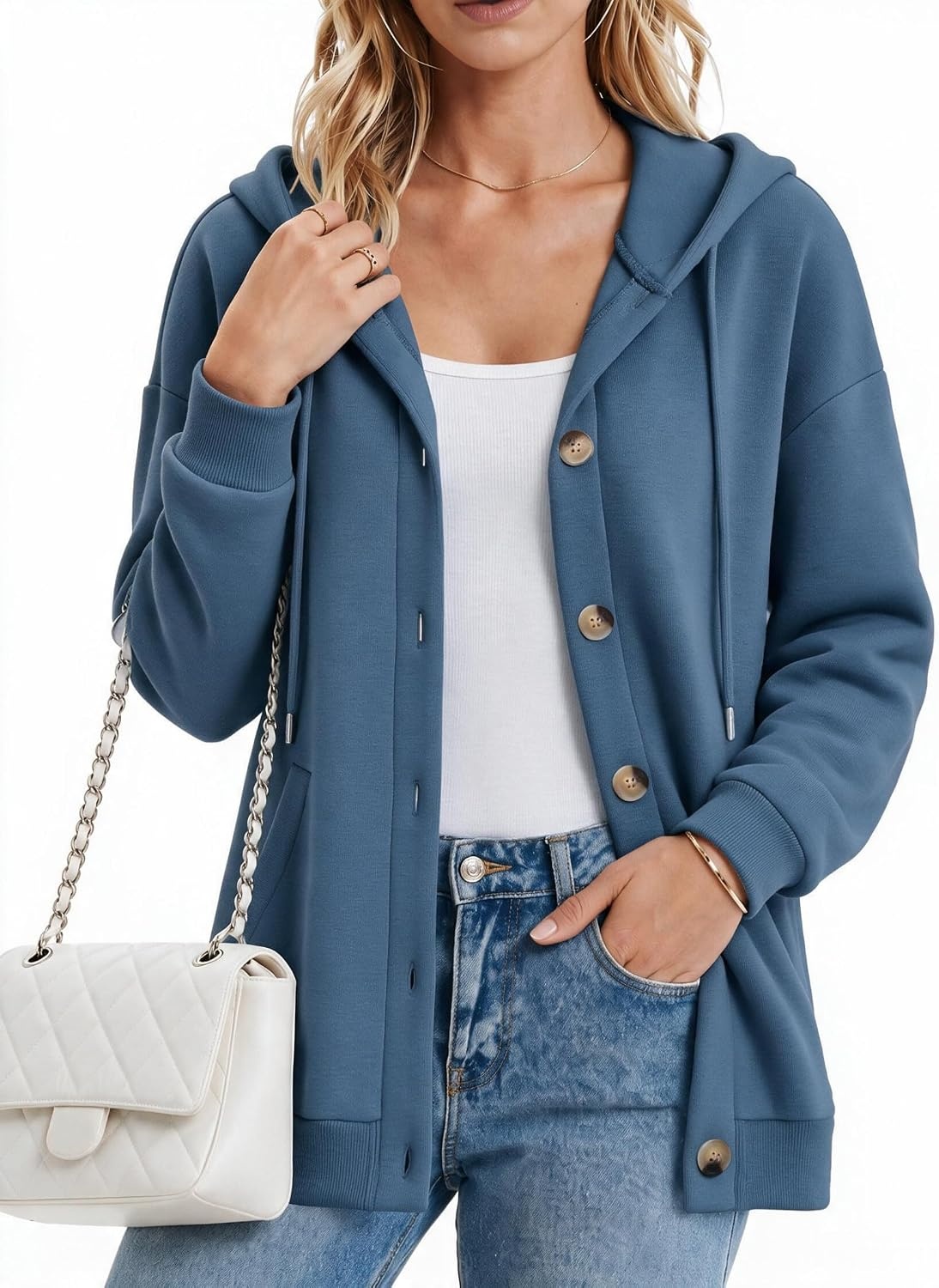 image:imageZeagoo Hoodie for Women Hooded Sweatshirt Button Hoodies With Pockets Comfy Fleece Jackets 2026 Fashion S3XLGreyblue