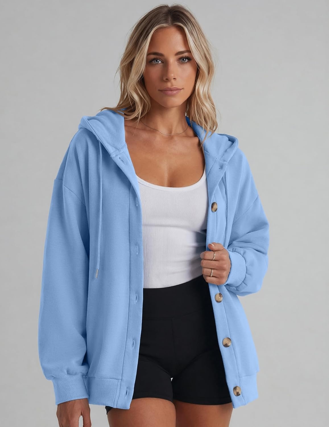 image:imageZeagoo Hoodie for Women Hooded Sweatshirt Button Hoodies With Pockets Comfy Fleece Jackets 2026 Fashion S3XLLight Blue