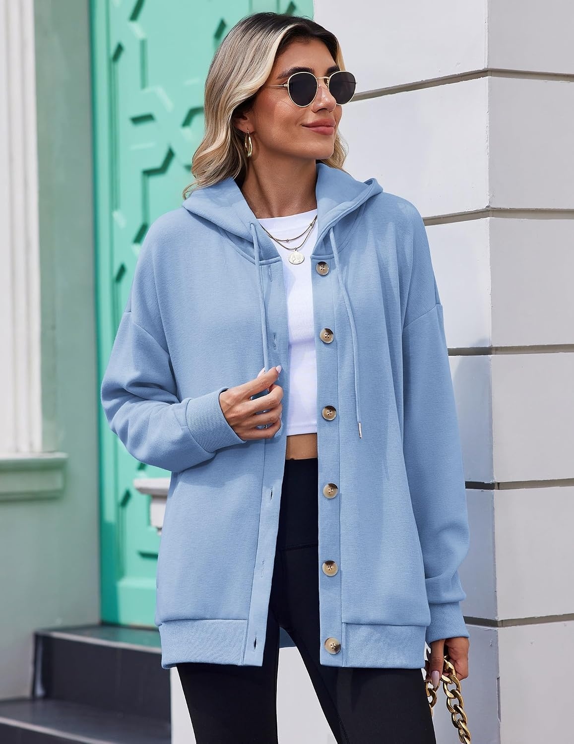 image:imageZeagoo Hoodie for Women Hooded Sweatshirt Button Hoodies With Pockets Comfy Fleece Jackets 2026 Fashion S3XLLight Blue