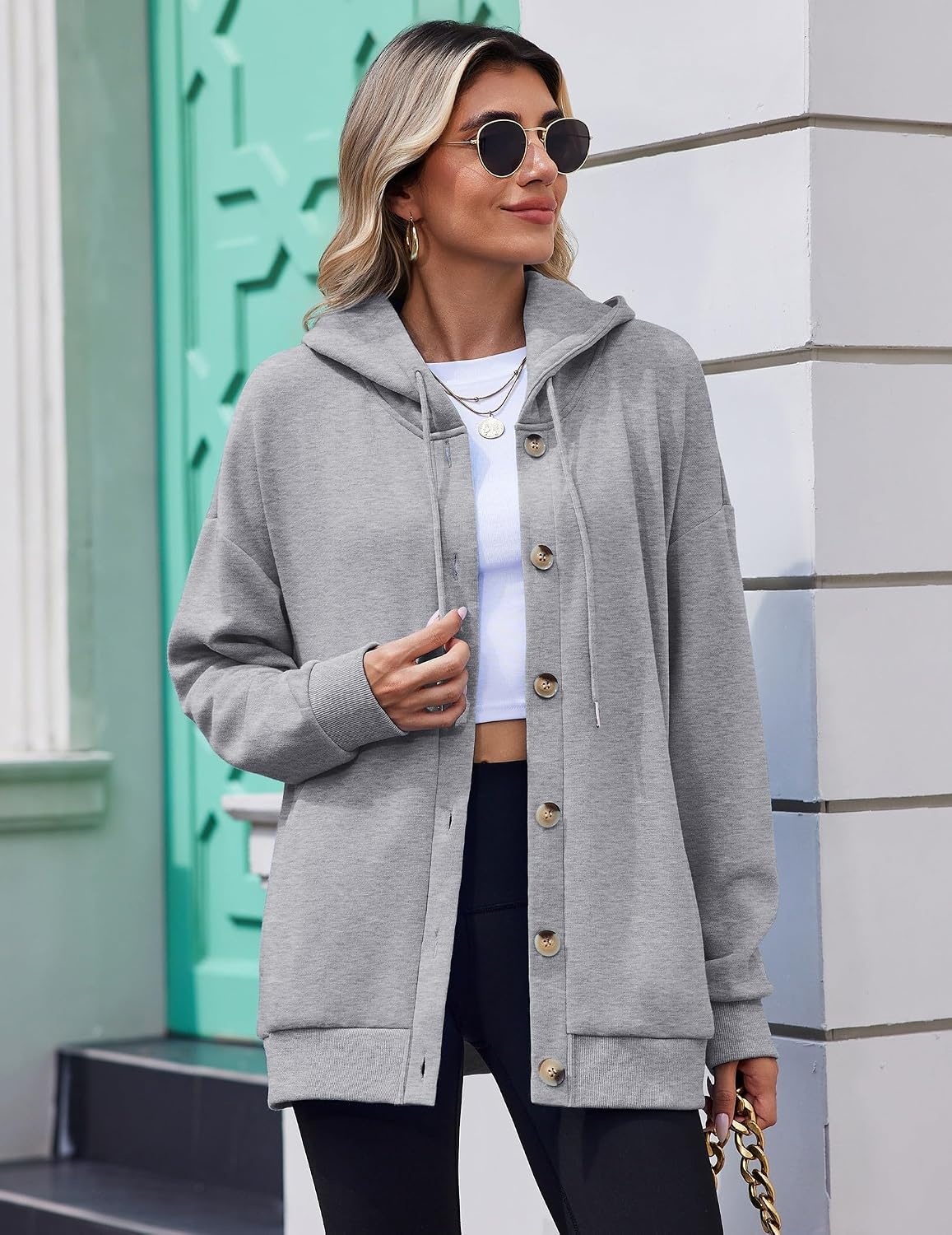 image:imageZeagoo Hoodie for Women Hooded Sweatshirt Button Hoodies With Pockets Comfy Fleece Jackets 2026 Fashion S3XLLight Gray