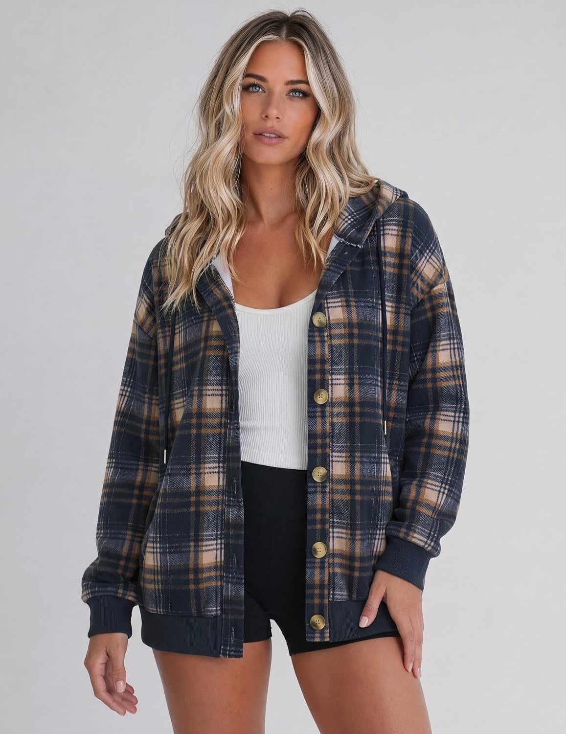 image:imageZeagoo Hoodie for Women Hooded Sweatshirt Button Hoodies With Pockets Comfy Fleece Jackets 2026 Fashion S3XLNavy Plaid