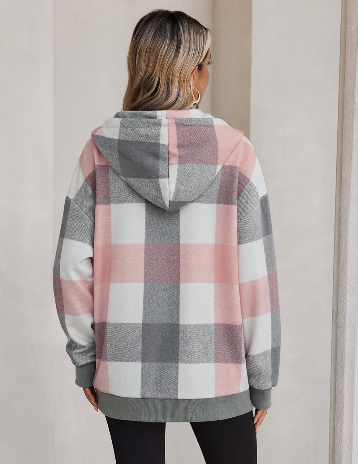 image:imageZeagoo Hoodie for Women Hooded Sweatshirt Button Hoodies With Pockets Comfy Fleece Jackets 2026 Fashion S3XLPink Plaid