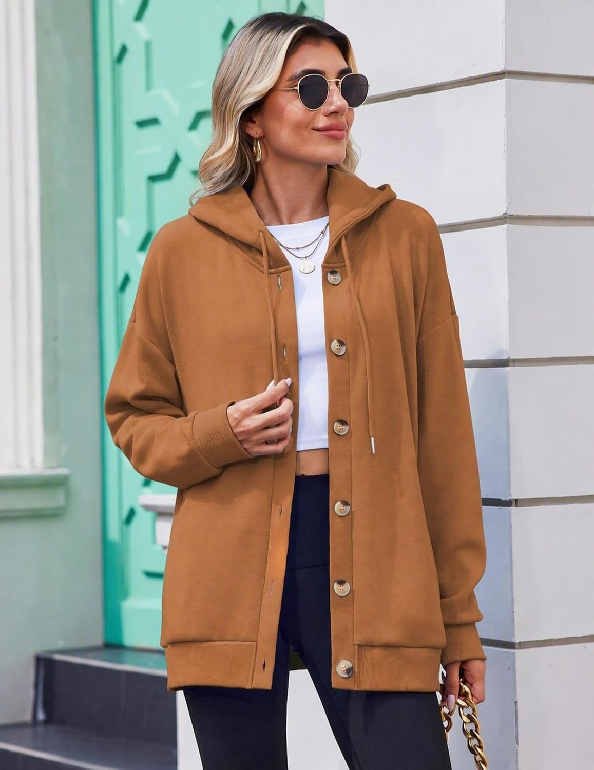 image:imageZeagoo Hoodie for Women Hooded Sweatshirt Button Hoodies With Pockets Comfy Fleece Jackets 2026 Fashion S3XLWalnut Brown