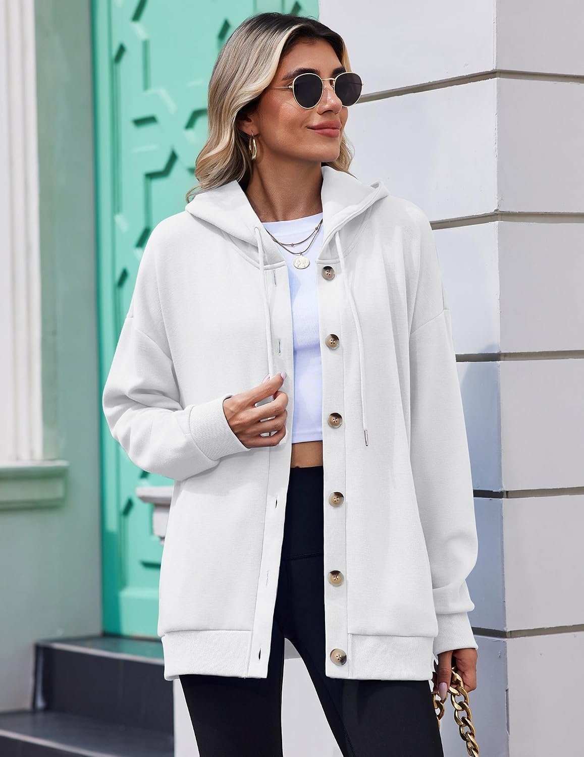 image:imageZeagoo Hoodie for Women Hooded Sweatshirt Button Hoodies With Pockets Comfy Fleece Jackets 2026 Fashion S3XLWhite