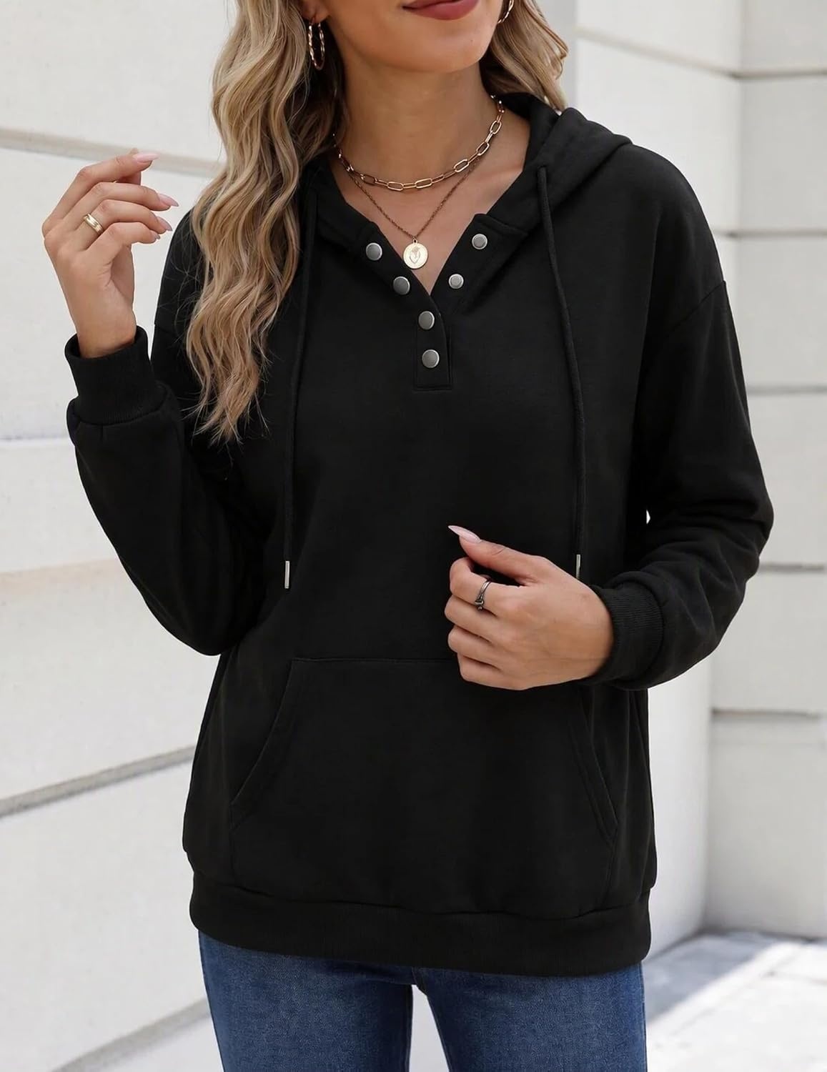 image:imageZeagoo Hoodies for Women Casual Button Sweatshirt Oversized Fall ClothesA01black
