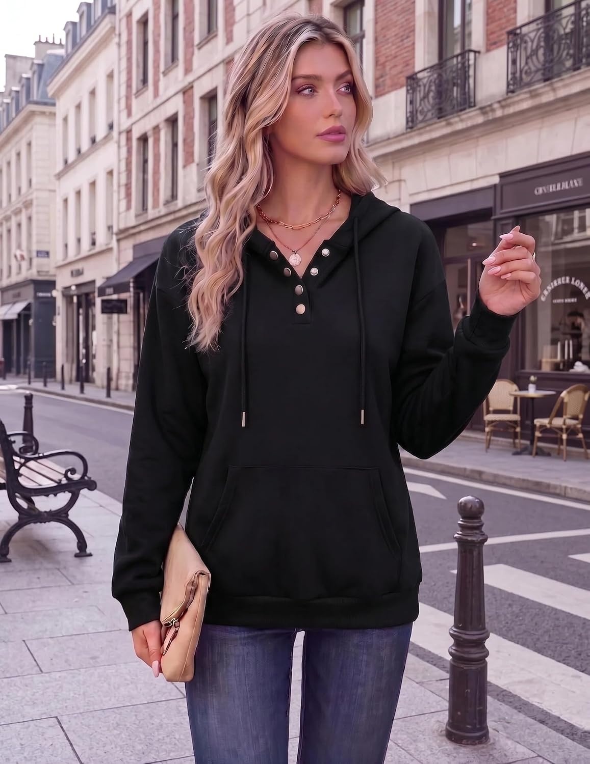image:imageZeagoo Hoodies for Women Casual Button Sweatshirt Oversized Fall ClothesA01black
