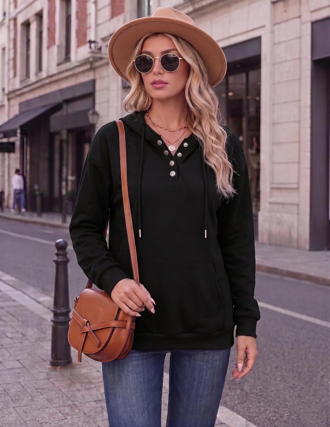 image:imageZeagoo Hoodies for Women Casual Button Sweatshirt Oversized Fall ClothesA01black