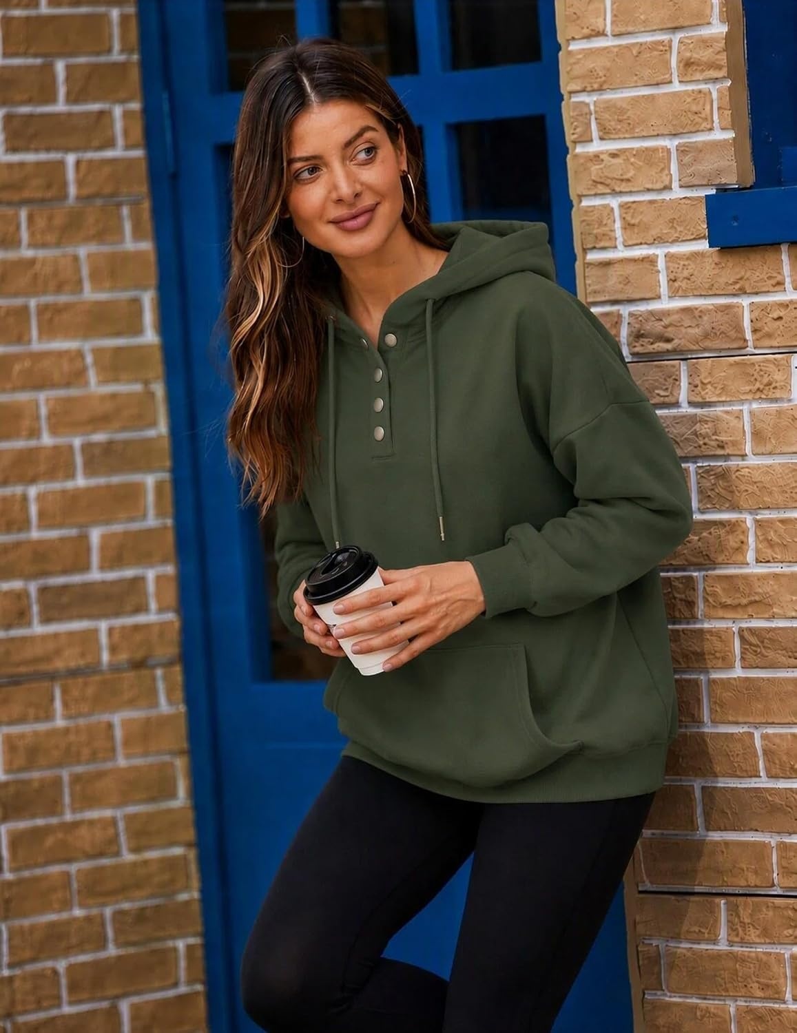 image:imageZeagoo Hoodies for Women Casual Button Sweatshirt Oversized Fall ClothesArmy Green