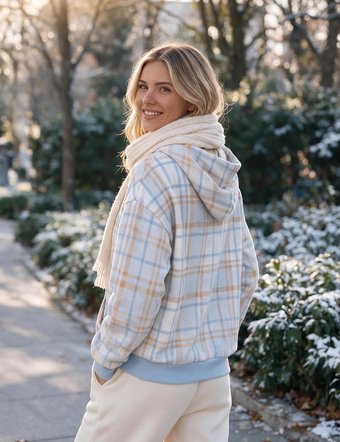 image:imageZeagoo Hoodies for Women Casual Button Sweatshirt Oversized Fall ClothesBlue Plaid