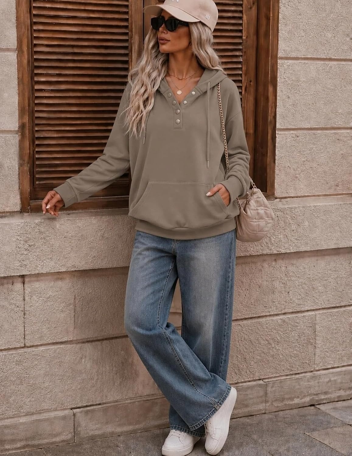 image:imageZeagoo Hoodies for Women Casual Button Sweatshirt Oversized Fall ClothesCoffee Grey