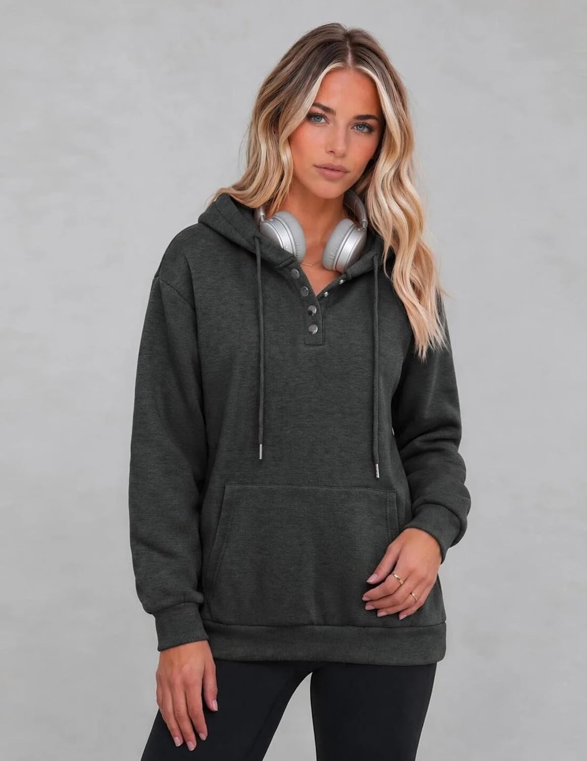 image:imageZeagoo Hoodies for Women Casual Button Sweatshirt Oversized Fall ClothesDark Grey
