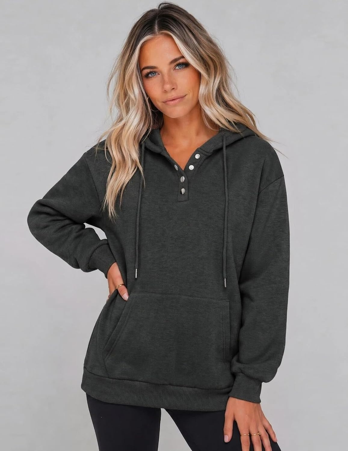image:imageZeagoo Hoodies for Women Casual Button Sweatshirt Oversized Fall ClothesDark Grey