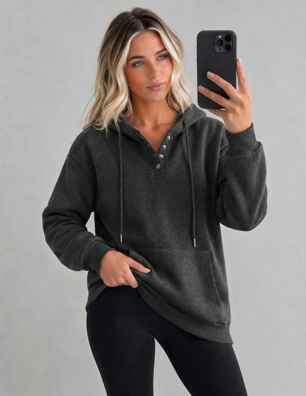 image:imageZeagoo Hoodies for Women Casual Button Sweatshirt Oversized Fall ClothesDark Grey