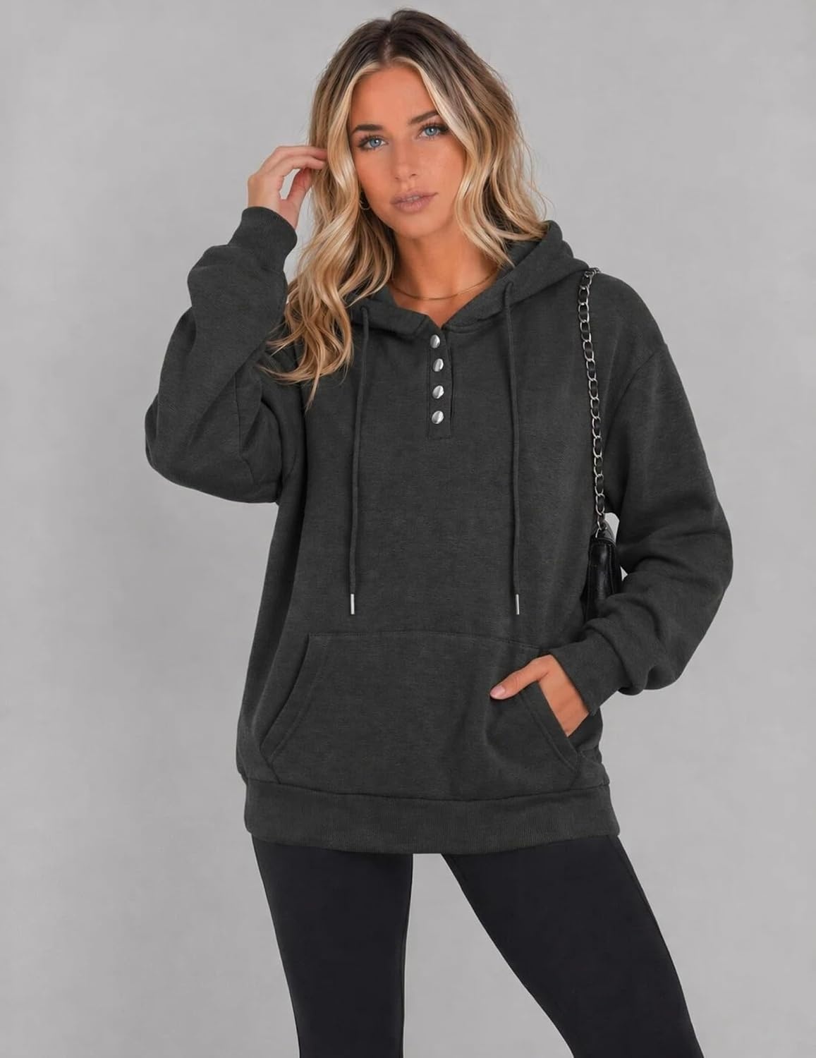 image:imageZeagoo Hoodies for Women Casual Button Sweatshirt Oversized Fall ClothesDark Grey