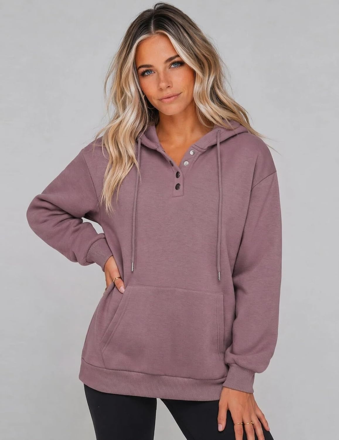 image:imageZeagoo Hoodies for Women Casual Button Sweatshirt Oversized Fall ClothesGray Pink