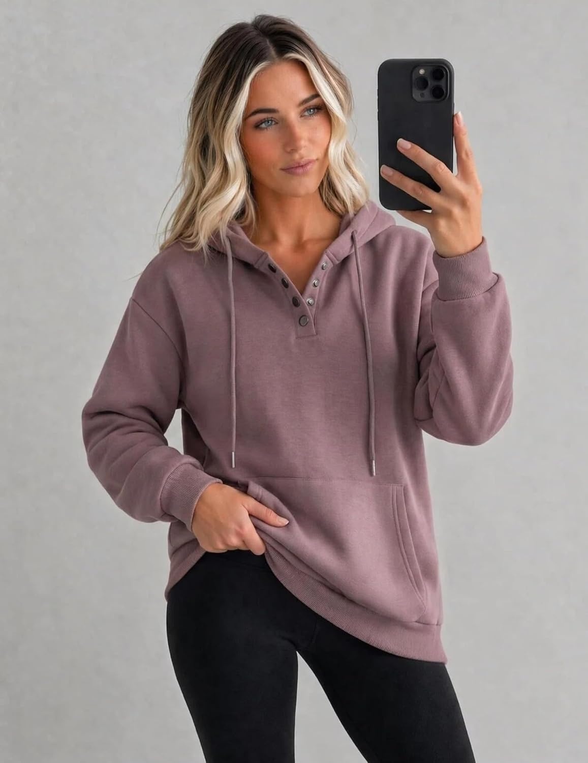 image:imageZeagoo Hoodies for Women Casual Button Sweatshirt Oversized Fall ClothesGray Pink