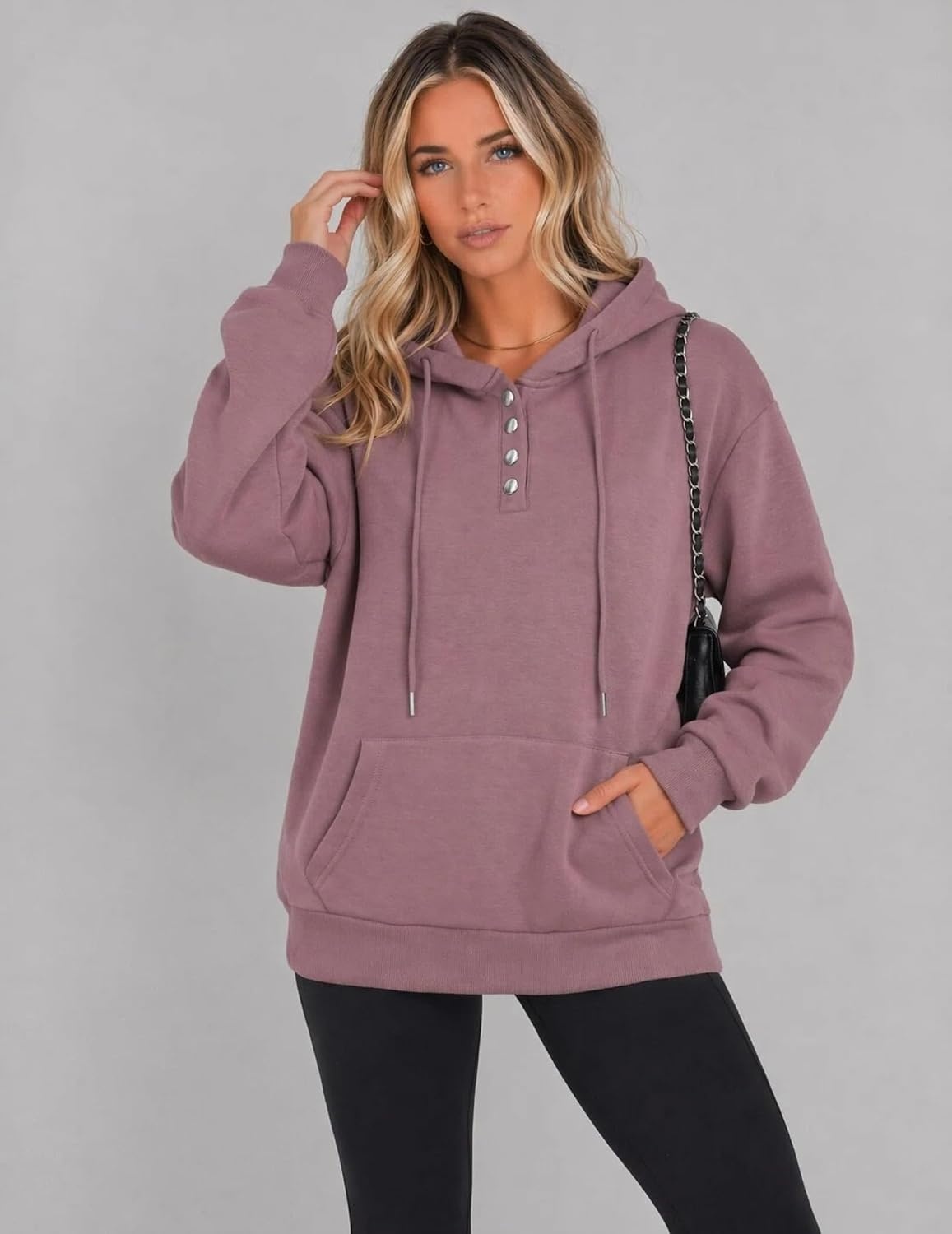 image:imageZeagoo Hoodies for Women Casual Button Sweatshirt Oversized Fall ClothesGray Pink