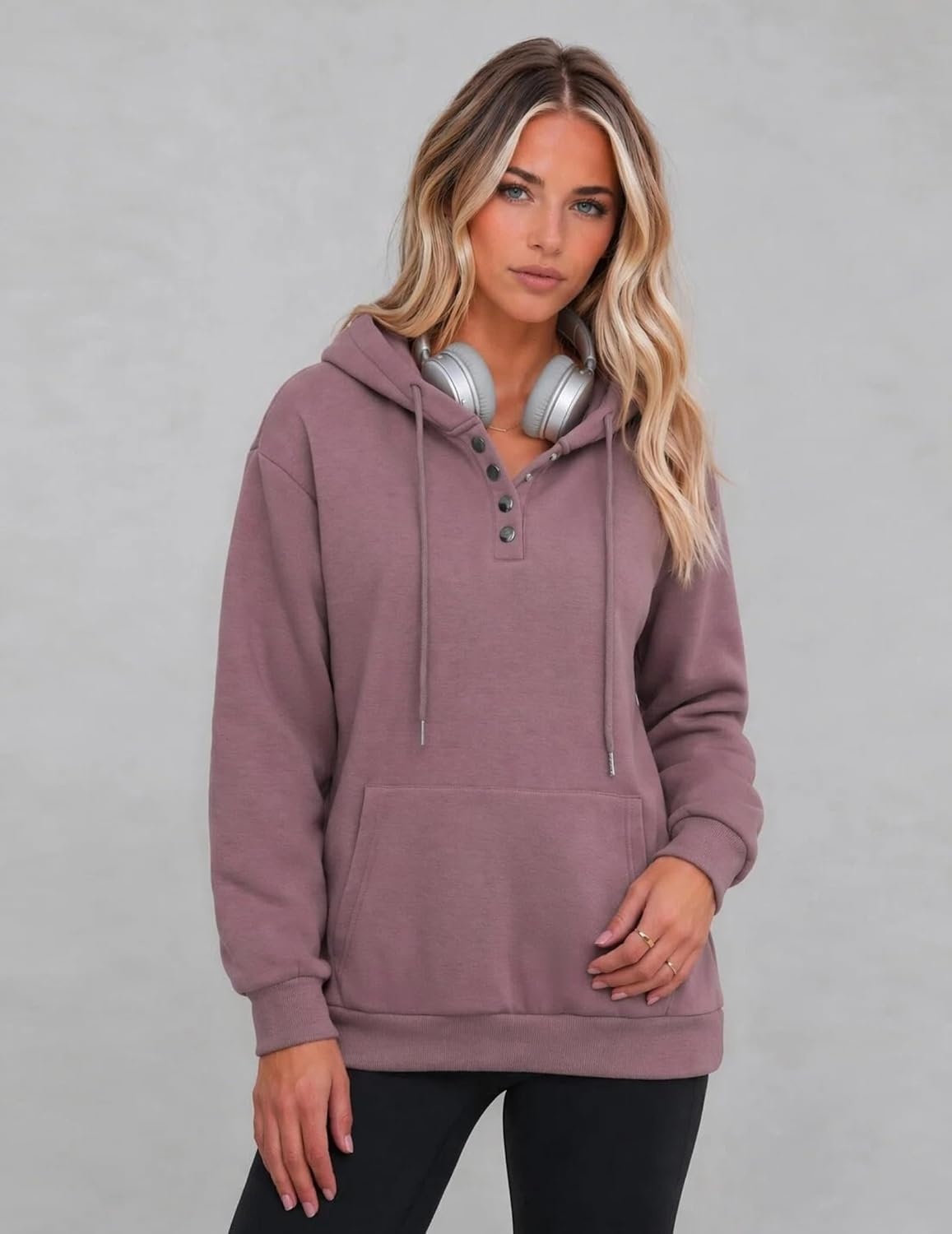 image:imageZeagoo Hoodies for Women Casual Button Sweatshirt Oversized Fall ClothesGray Pink
