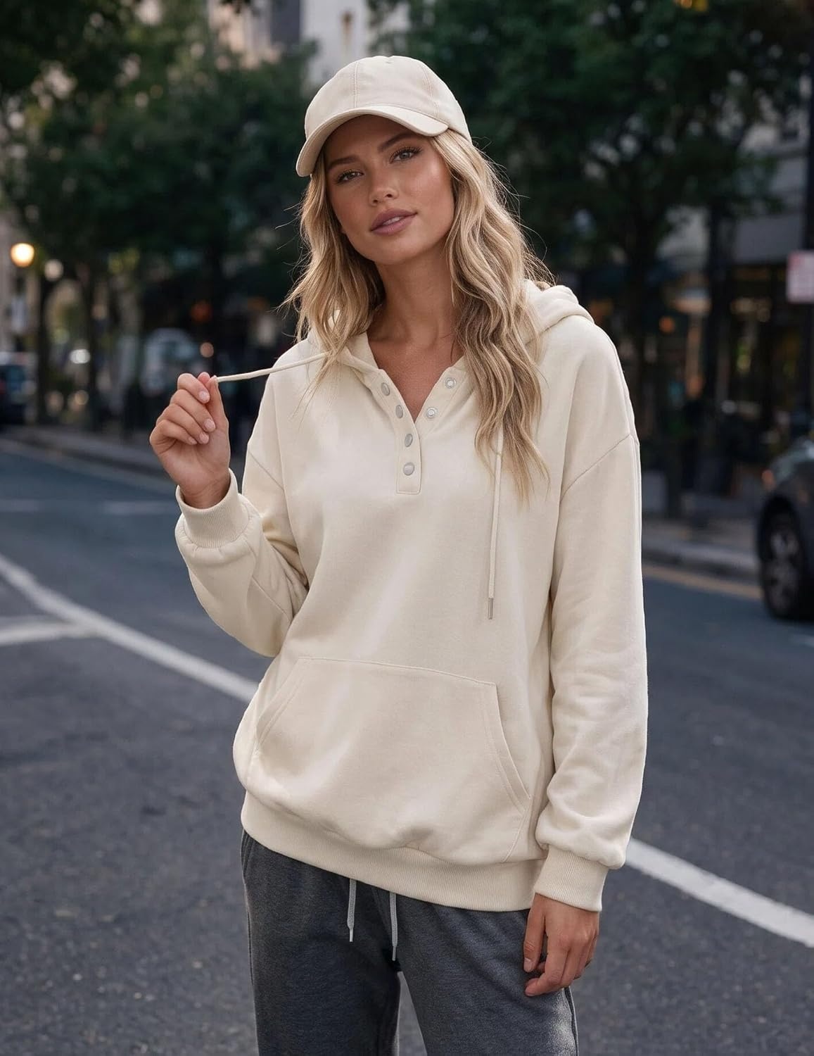 image:imageZeagoo Hoodies for Women Casual Button Sweatshirt Oversized Fall ClothesLight Moon Gray