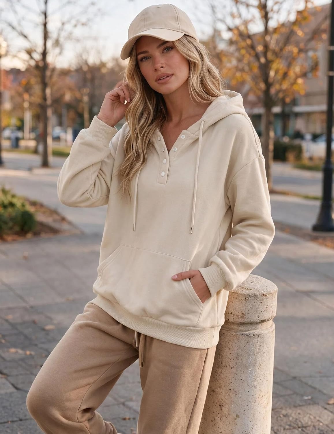 image:imageZeagoo Hoodies for Women Casual Button Sweatshirt Oversized Fall ClothesLight Moon Gray