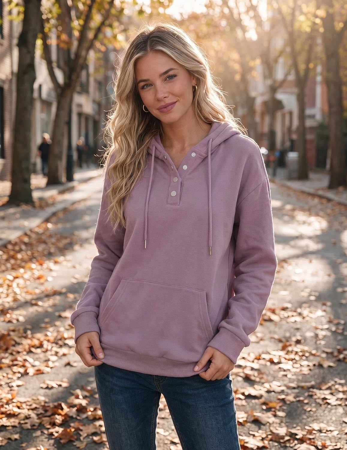 image:imageZeagoo Hoodies for Women Casual Button Sweatshirt Oversized Fall ClothesLight Purple