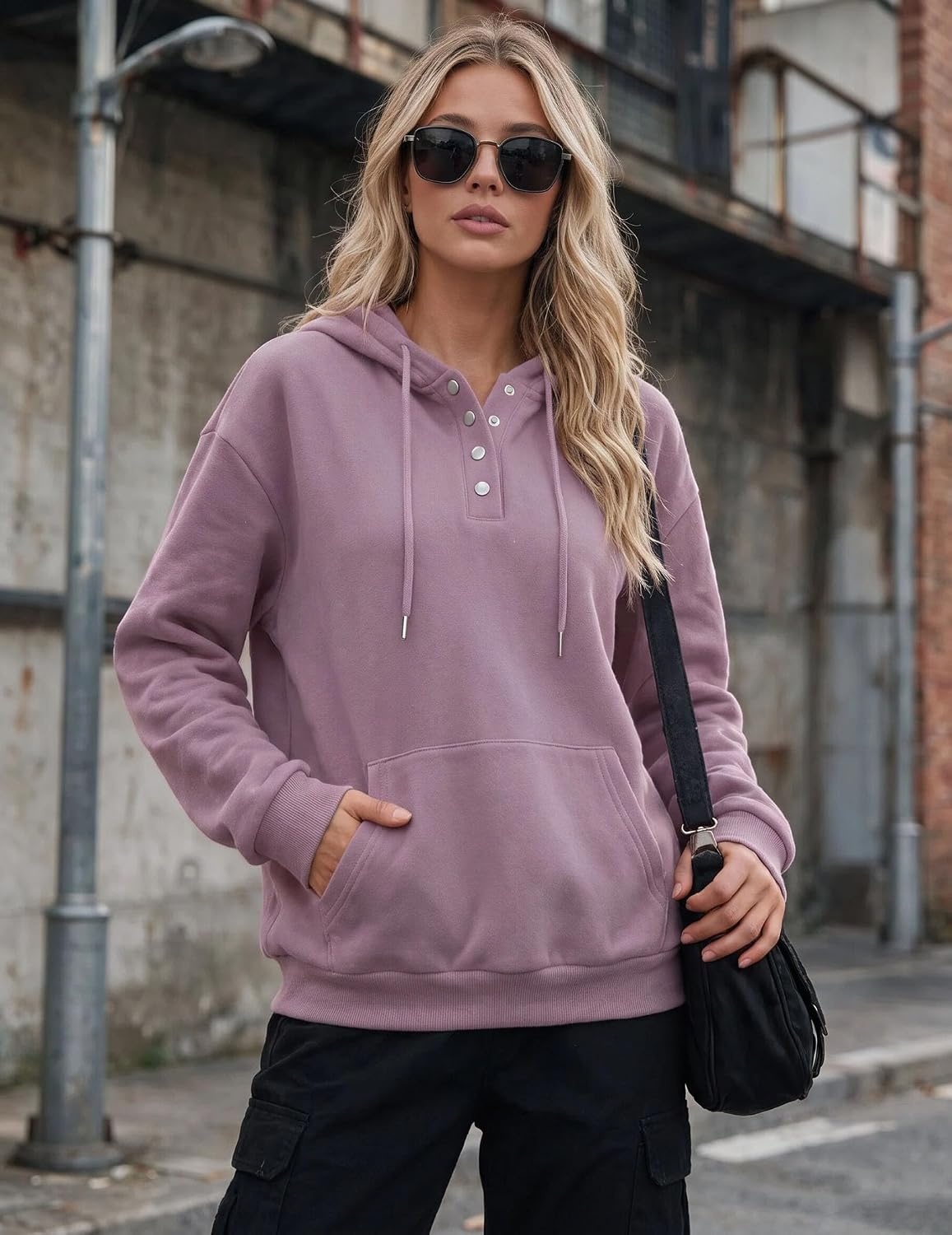 image:imageZeagoo Hoodies for Women Casual Button Sweatshirt Oversized Fall ClothesLight Purple