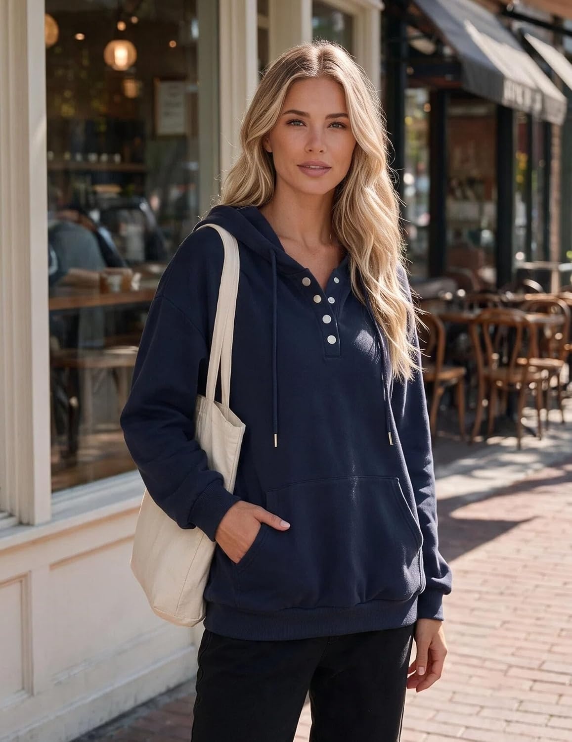 image:imageZeagoo Hoodies for Women Casual Button Sweatshirt Oversized Fall ClothesNavy