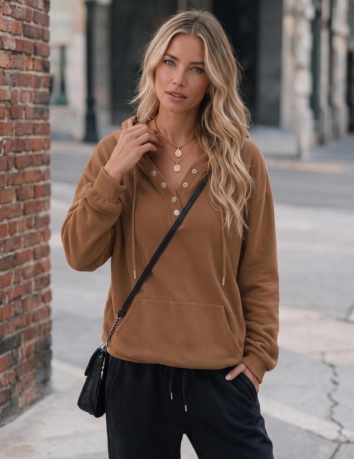 image:imageZeagoo Hoodies for Women Casual Button Sweatshirt Oversized Fall ClothesRoasted Pecan