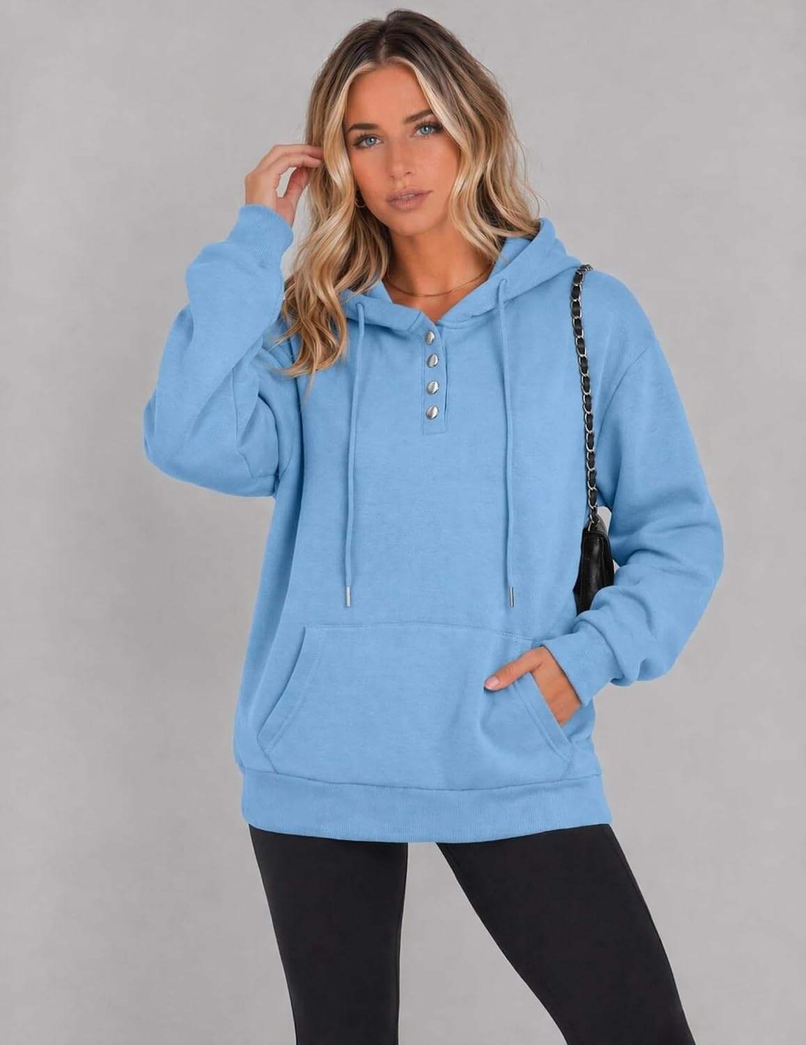 image:imageZeagoo Hoodies for Women Casual Button Sweatshirt Oversized Fall ClothesSea Blue
