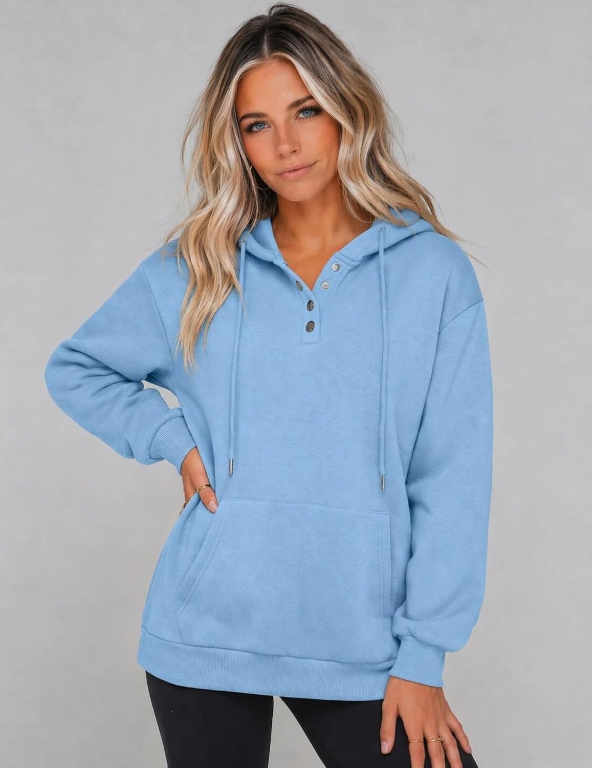 image:imageZeagoo Hoodies for Women Casual Button Sweatshirt Oversized Fall ClothesSea Blue