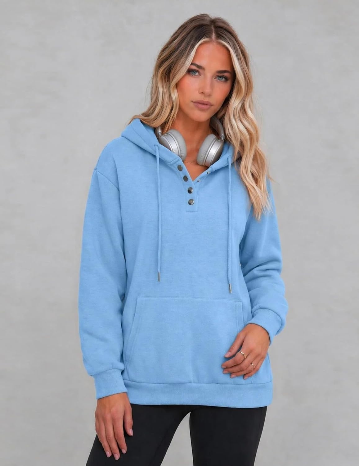 image:imageZeagoo Hoodies for Women Casual Button Sweatshirt Oversized Fall ClothesSea Blue