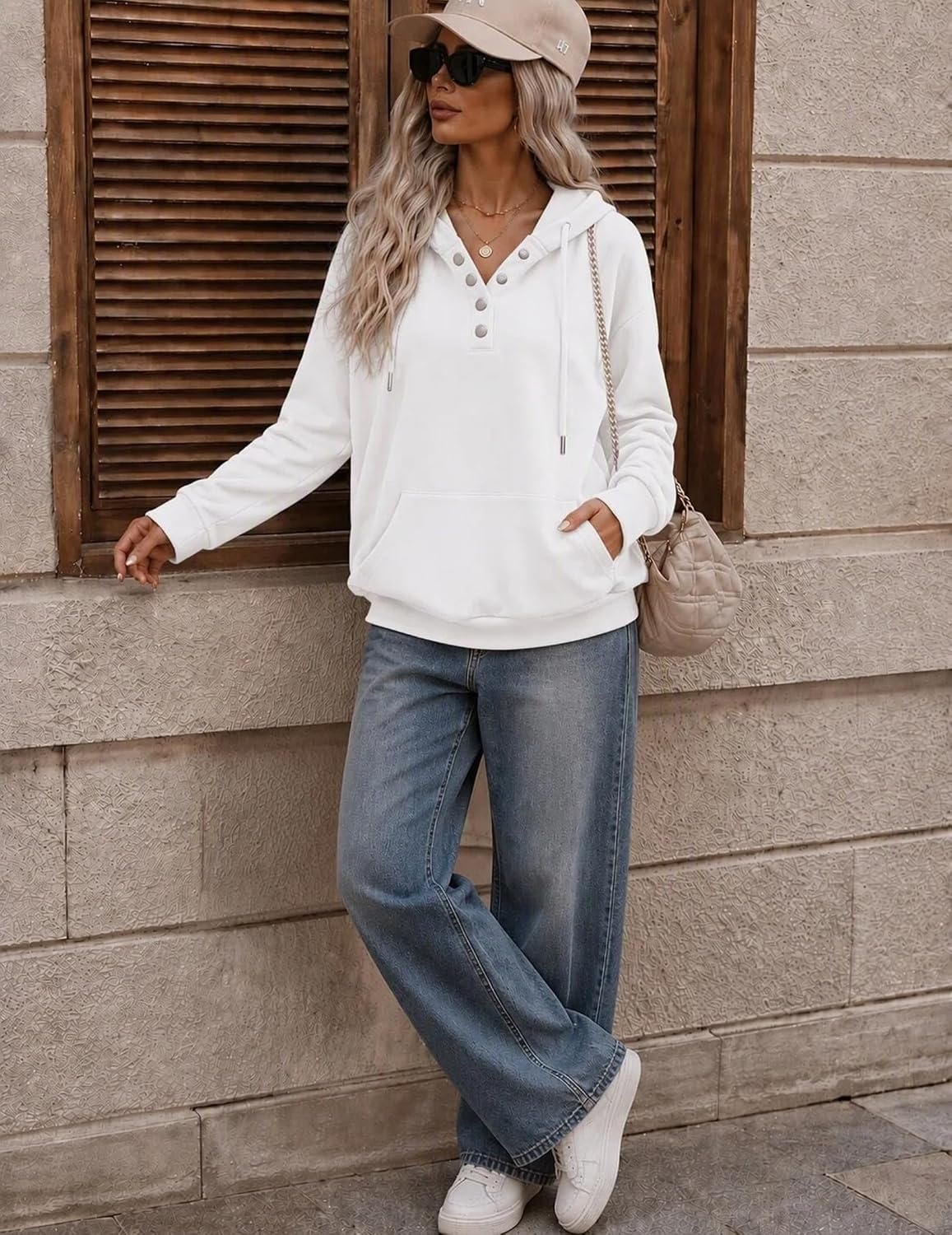 image:imageZeagoo Hoodies for Women Casual Button Sweatshirt Oversized Fall ClothesWhite