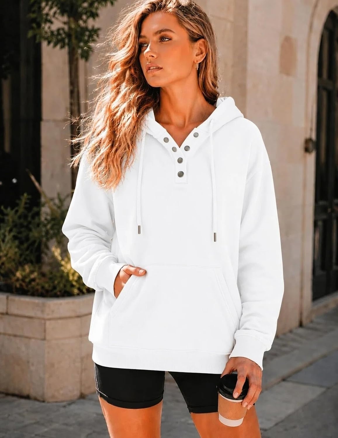 image:imageZeagoo Hoodies for Women Casual Button Sweatshirt Oversized Fall ClothesWhite