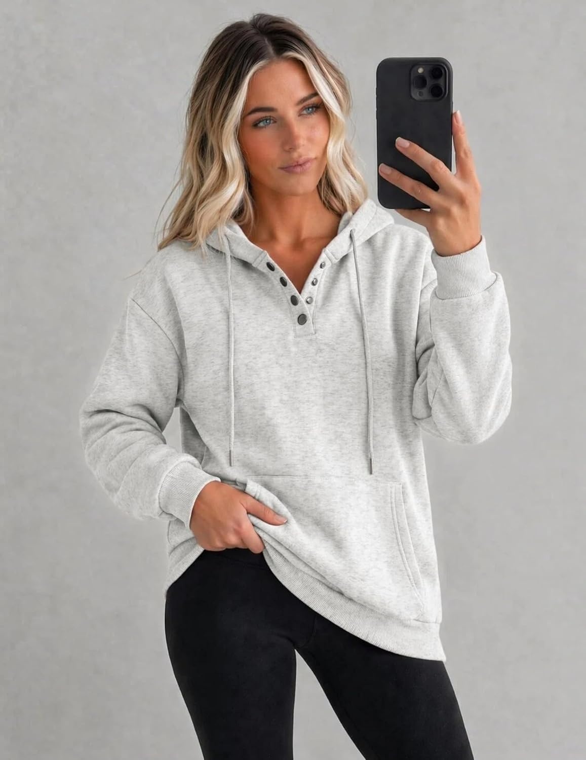 image:imageZeagoo Hoodies for Women Casual Button Sweatshirt Oversized Fall ClothesWhite Grey