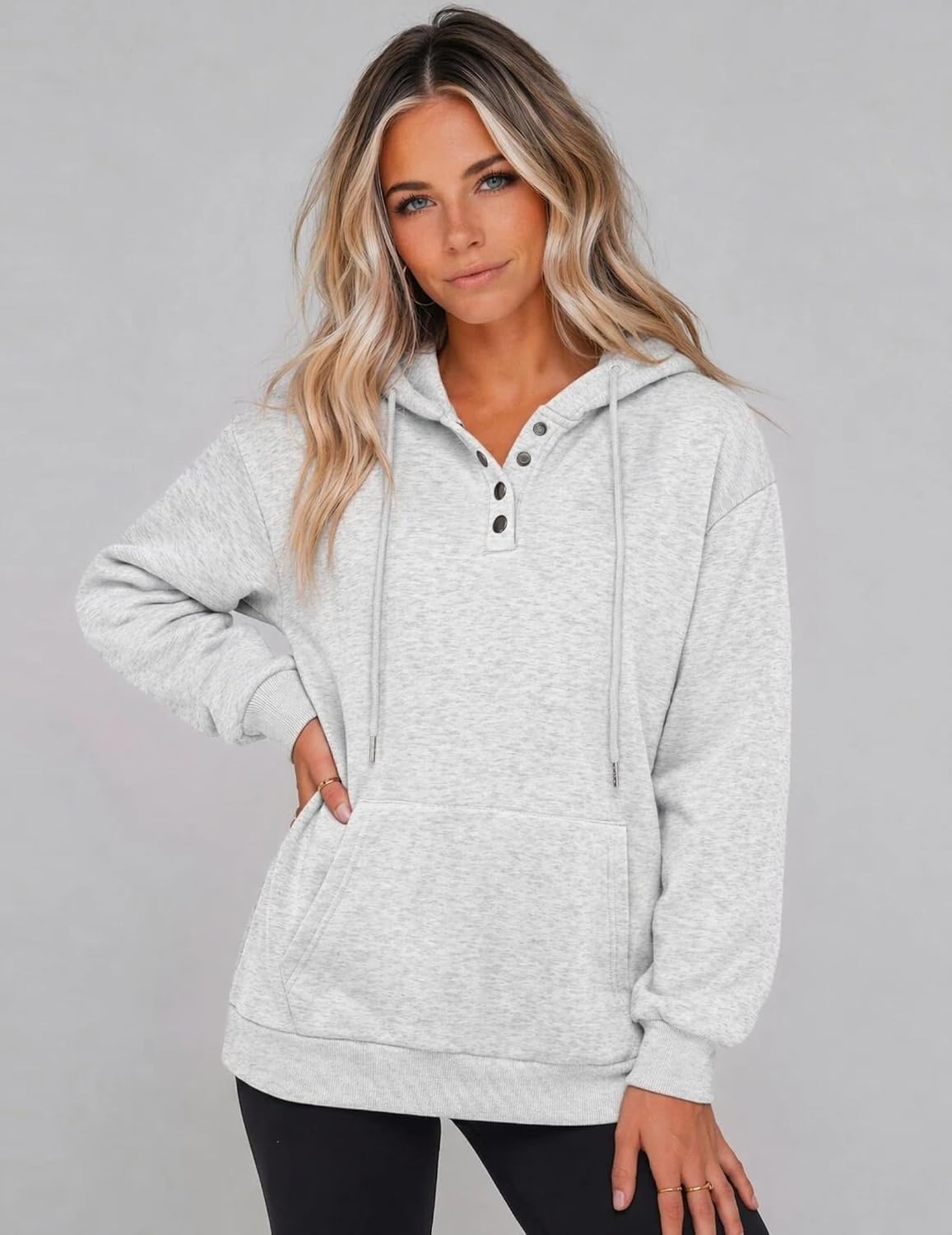 image:imageZeagoo Hoodies for Women Casual Button Sweatshirt Oversized Fall ClothesWhite Grey