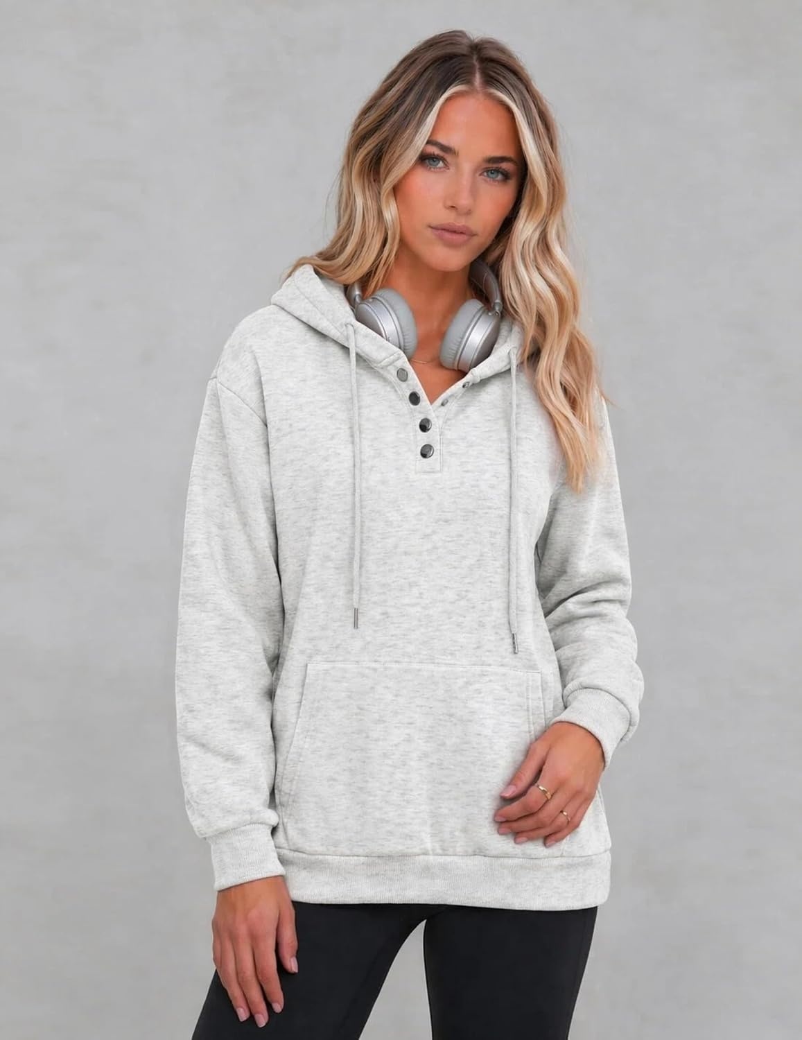 image:imageZeagoo Hoodies for Women Casual Button Sweatshirt Oversized Fall ClothesWhite Grey