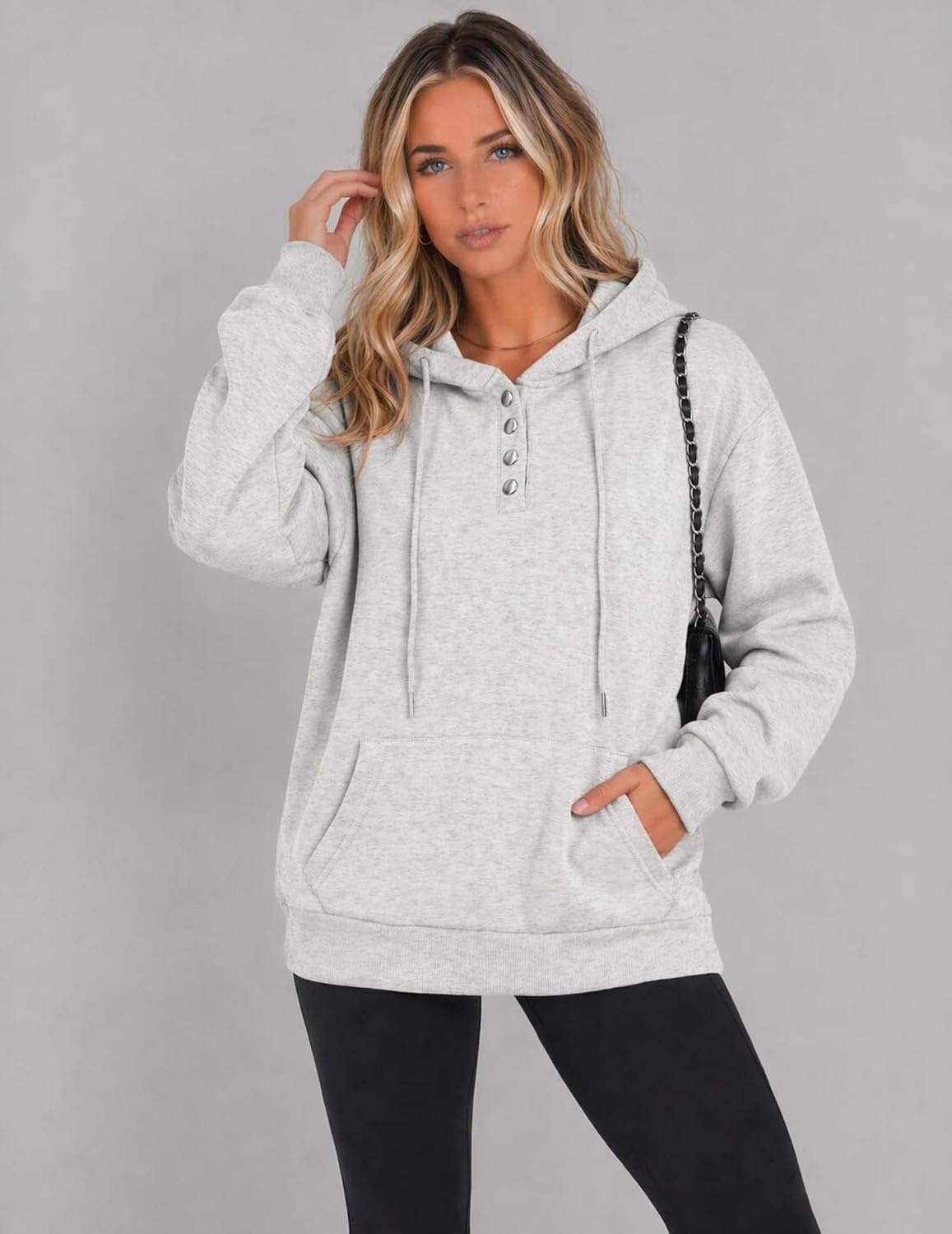 image:imageZeagoo Hoodies for Women Casual Button Sweatshirt Oversized Fall ClothesWhite Grey