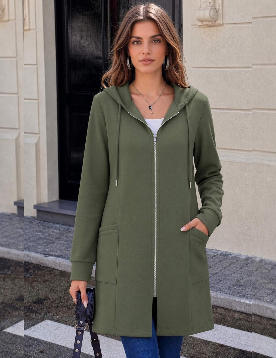 image:imageZeagoo Hoodies for Women Fall Zip up Jacket with Pocket 2026 S3XLArmy Green