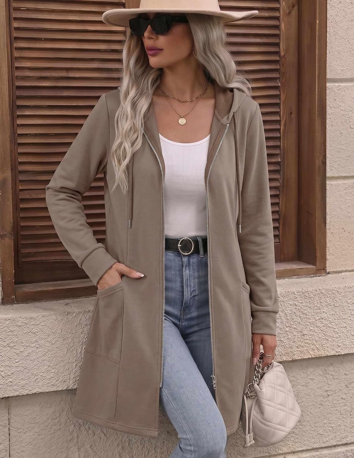image:imageZeagoo Hoodies for Women Fall Zip up Jacket with Pocket 2026 S3XLCoffee Grey