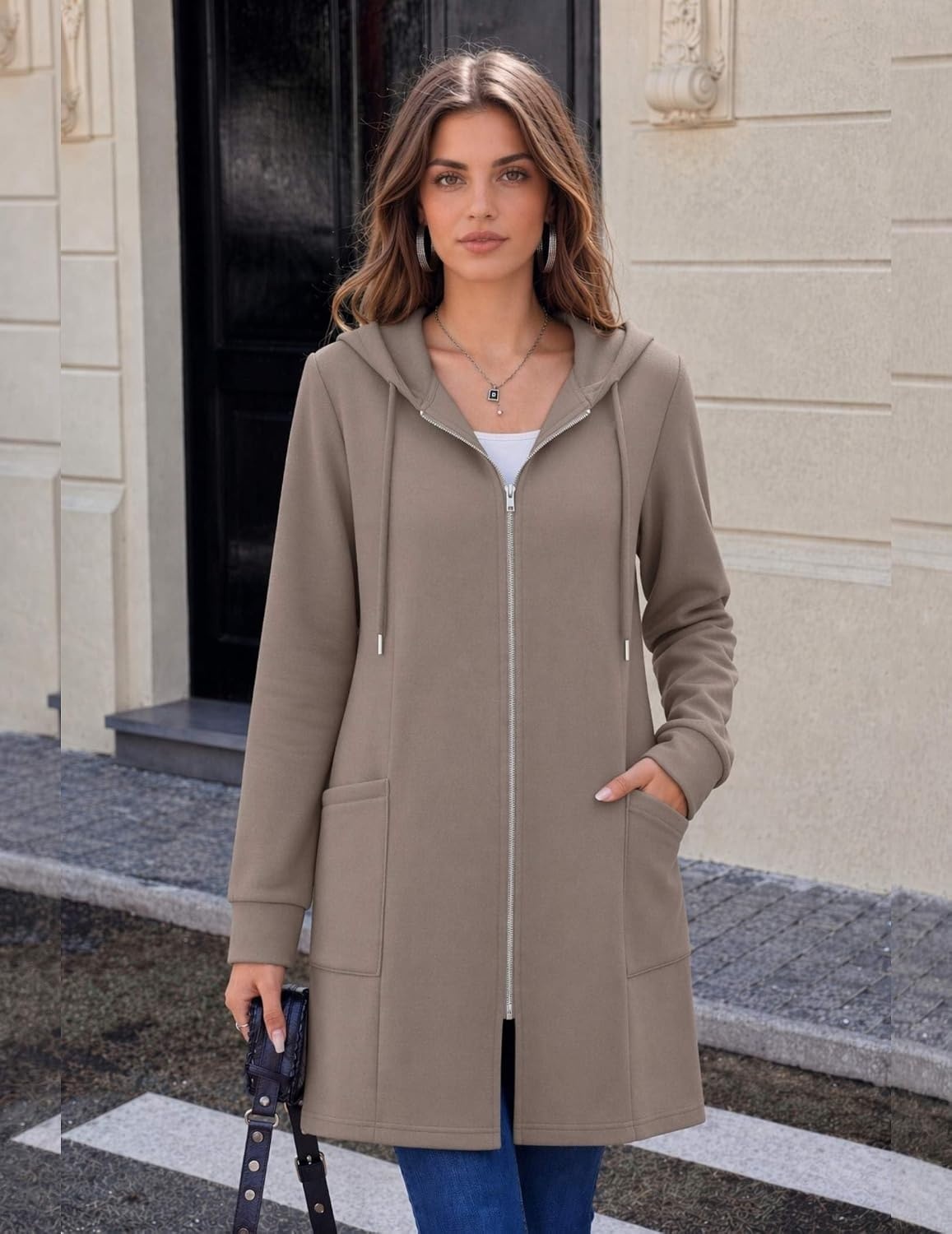 image:imageZeagoo Hoodies for Women Fall Zip up Jacket with Pocket 2026 S3XLCoffee Grey