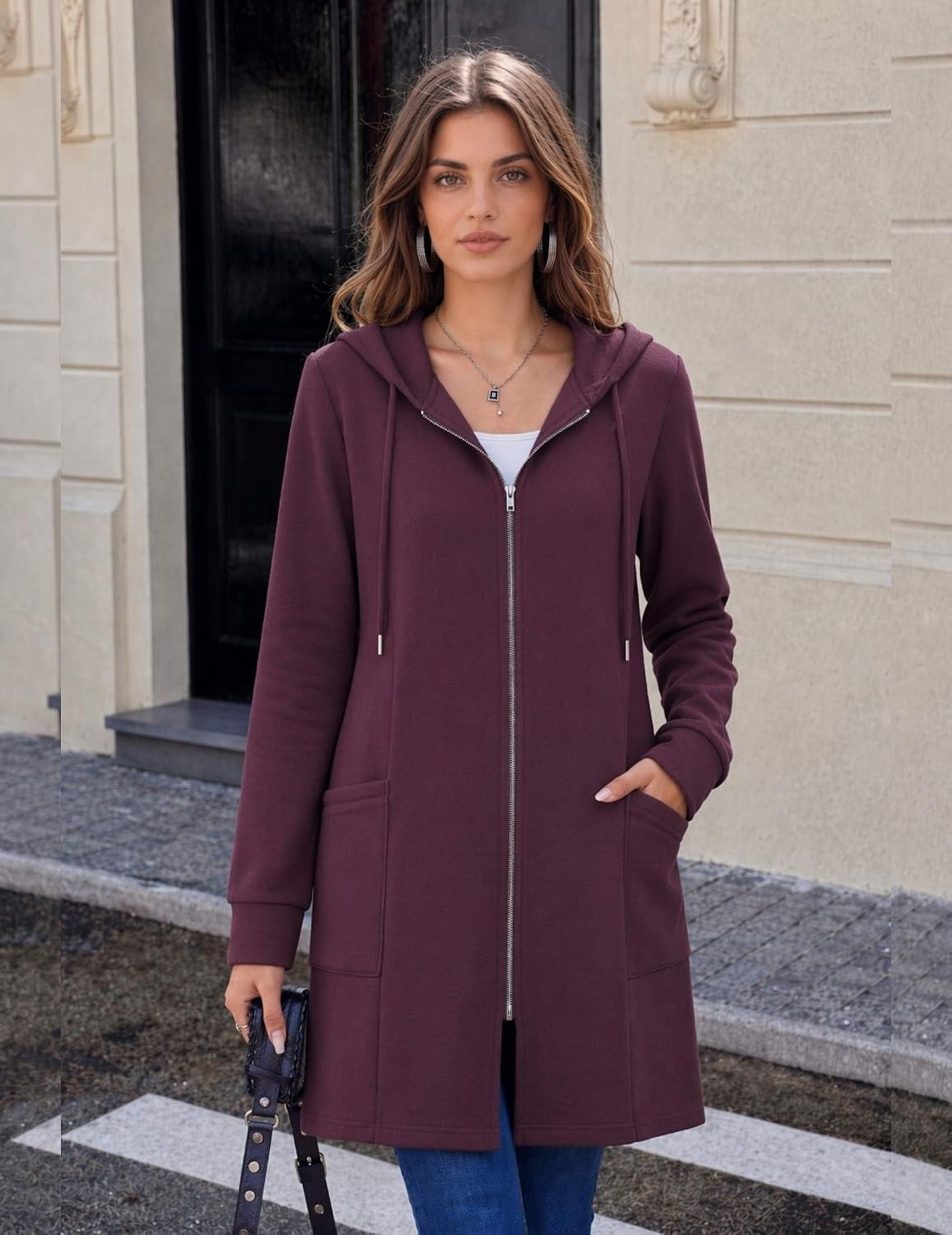 image:imageZeagoo Hoodies for Women Fall Zip up Jacket with Pocket 2026 S3XLDark Red