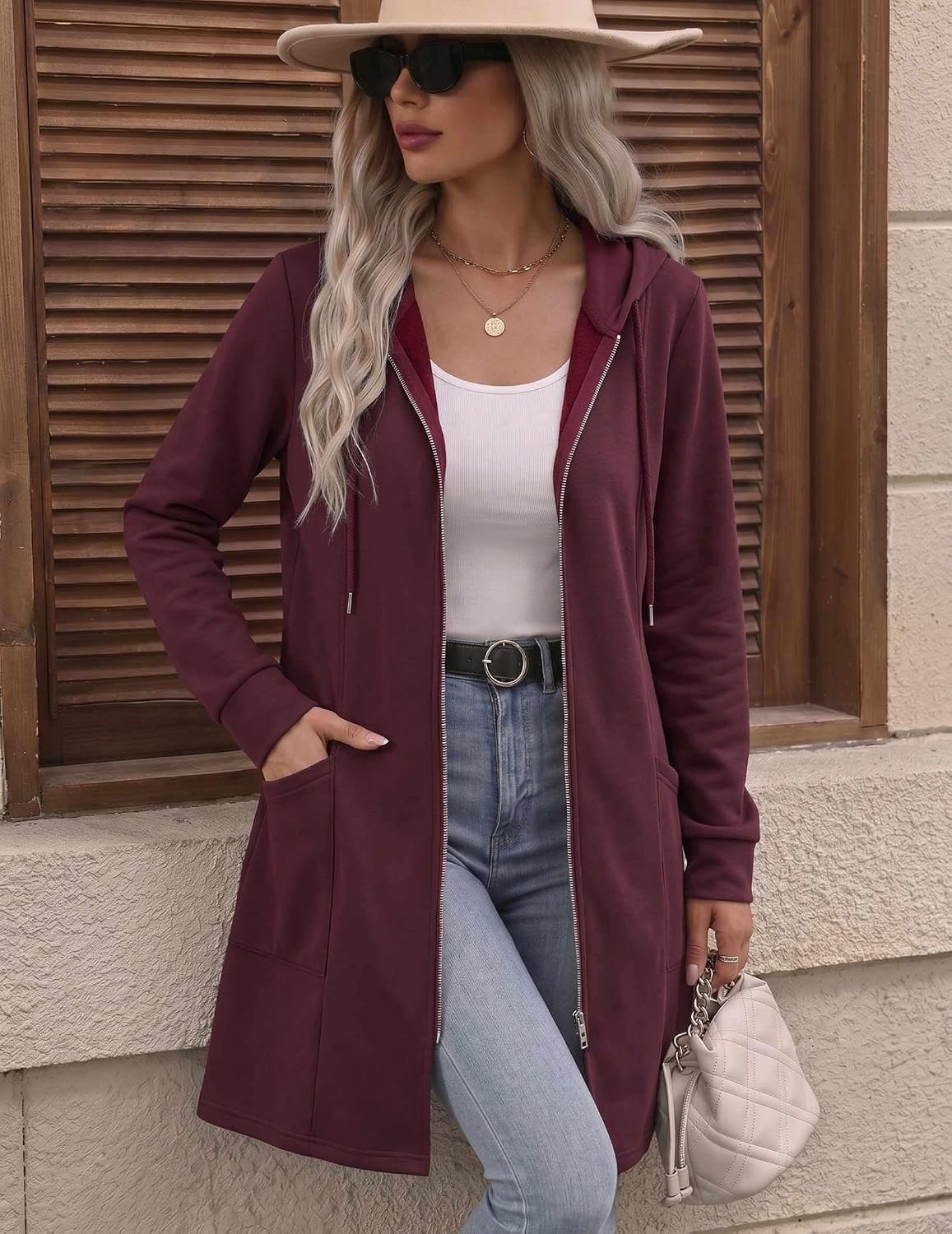image:imageZeagoo Hoodies for Women Fall Zip up Jacket with Pocket 2026 S3XLDark Red