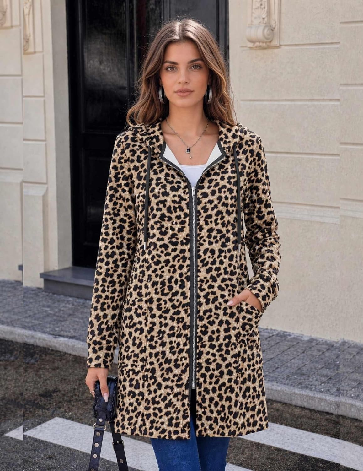 image:imageZeagoo Hoodies for Women Fall Zip up Jacket with Pocket 2026 S3XLLeopard Print