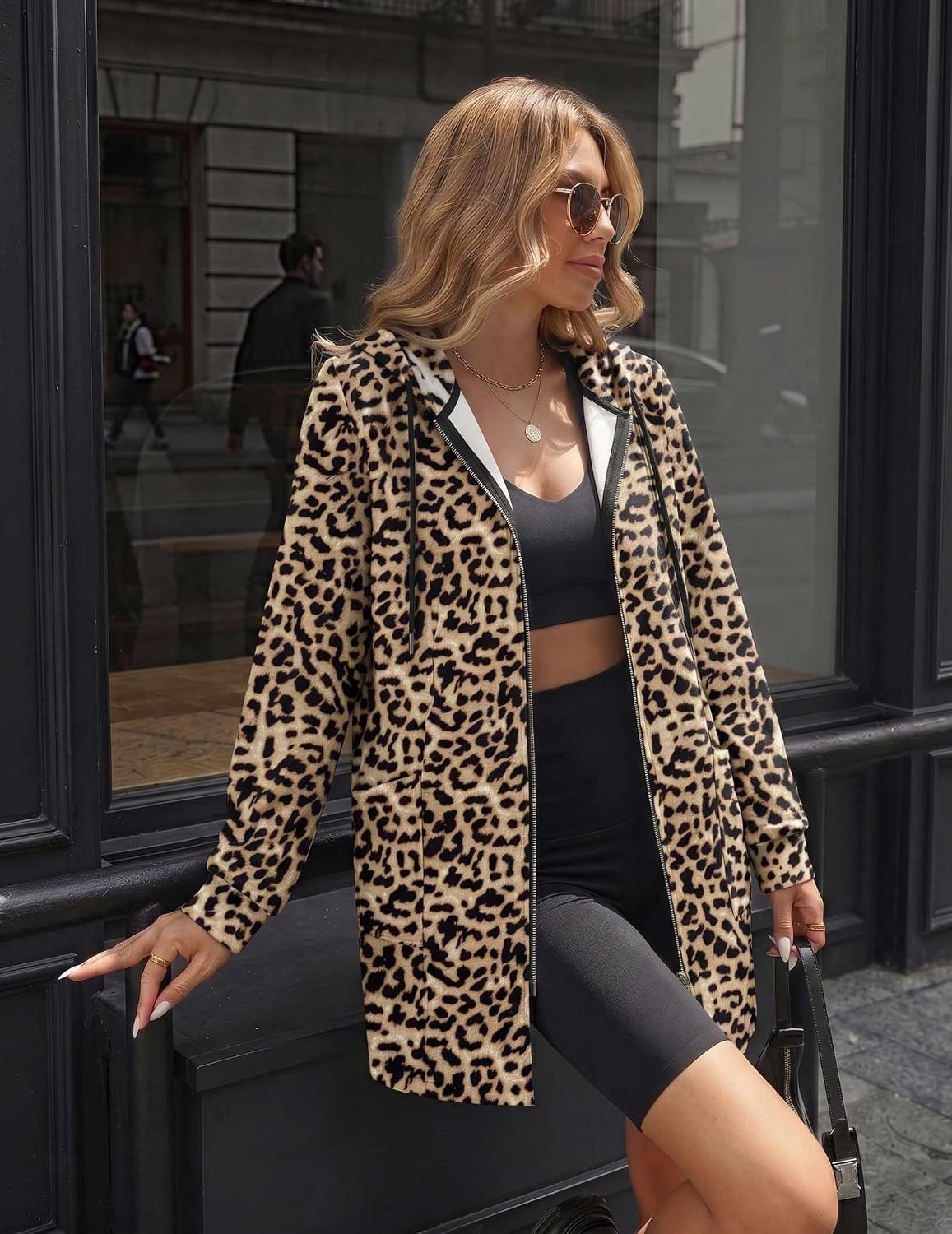 image:imageZeagoo Hoodies for Women Fall Zip up Jacket with Pocket 2026 S3XLLeopard Print