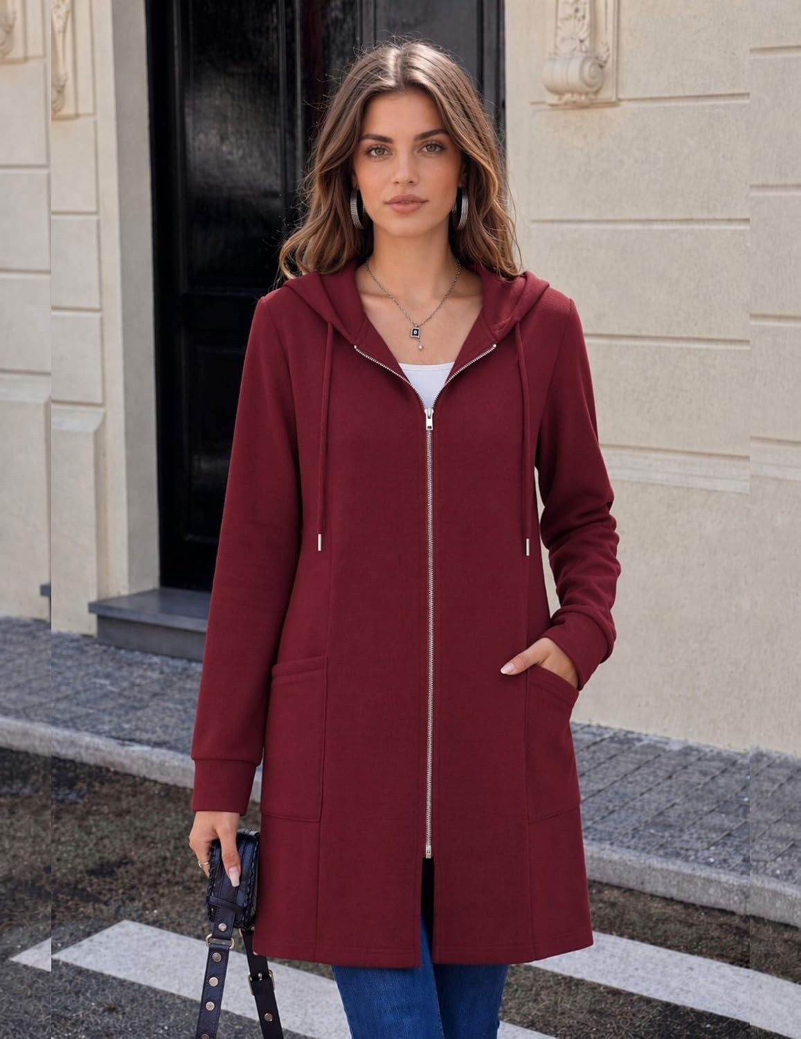image:imageZeagoo Hoodies for Women Fall Zip up Jacket with Pocket 2026 S3XLRed