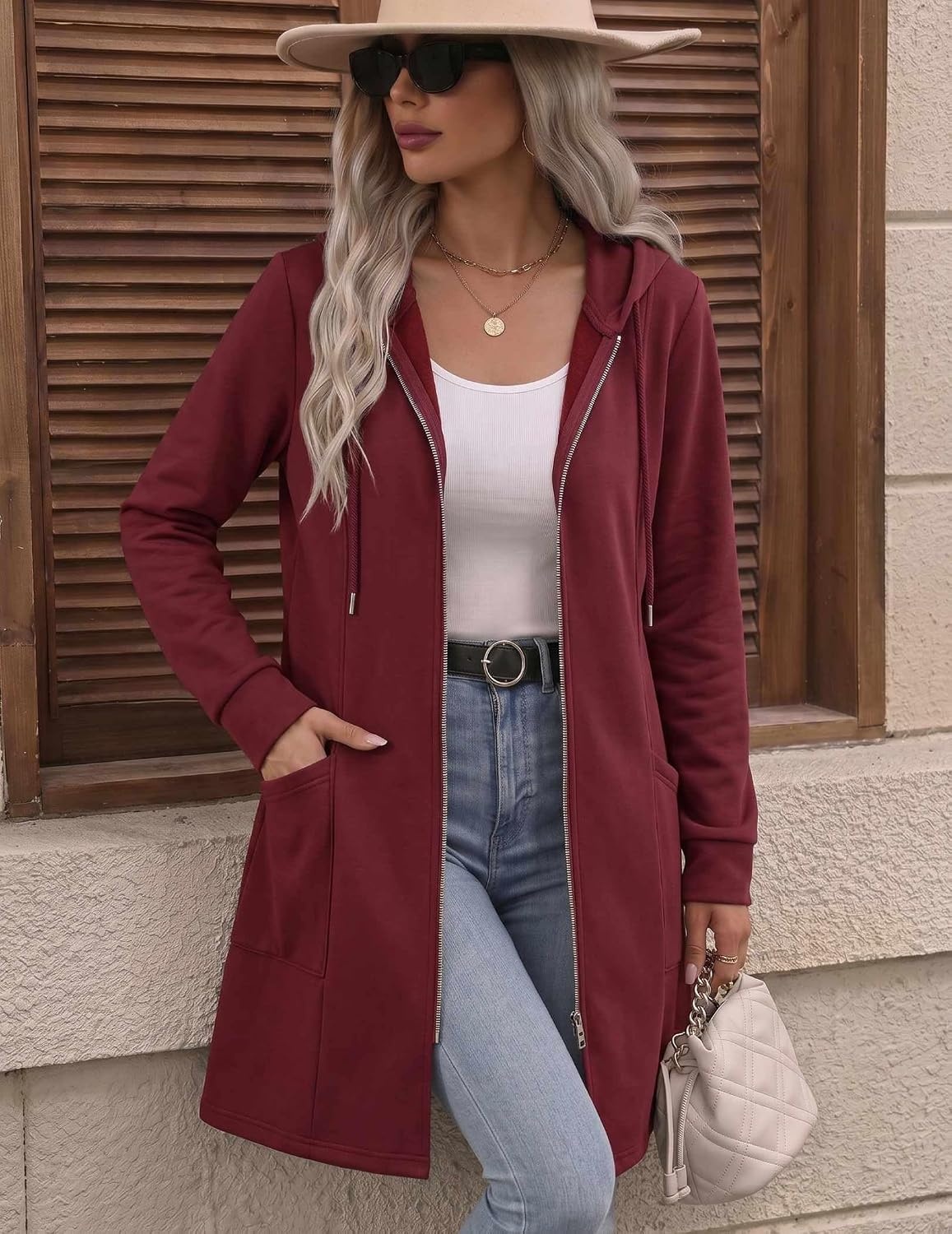 image:imageZeagoo Hoodies for Women Fall Zip up Jacket with Pocket 2026 S3XLRed