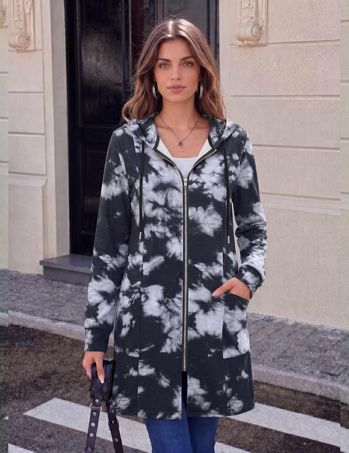 image:imageZeagoo Hoodies for Women Fall Zip up Jacket with Pocket 2026 S3XLTie Dye